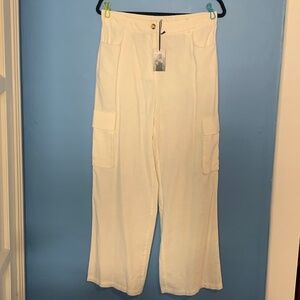 White Linen Blend Pants